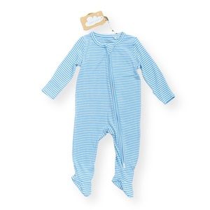 Angel Dear Bamboo Blue and White Zipper Striped Footie Size 3-6 Months NWT
